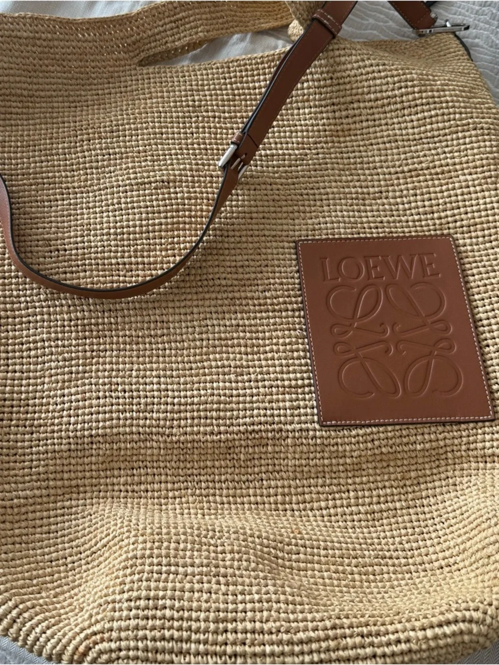 Loewe Natural Raffia Tote with Brown Leather Logo Patch - Picture 2 of 8